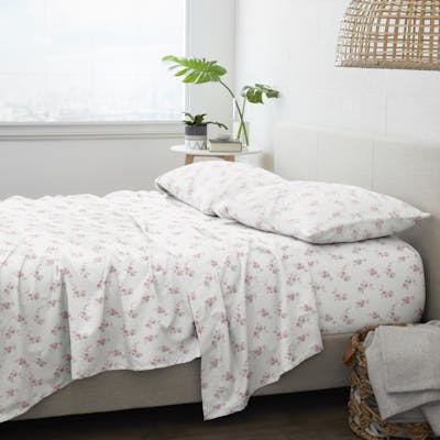 Flannel Bed Sheets - Pink Rose, Cali King, 4 Set
