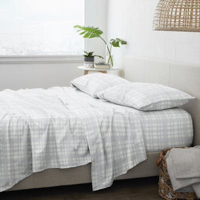 Flannel Bed Sheets - Stripe, Light Blue, 4 Set