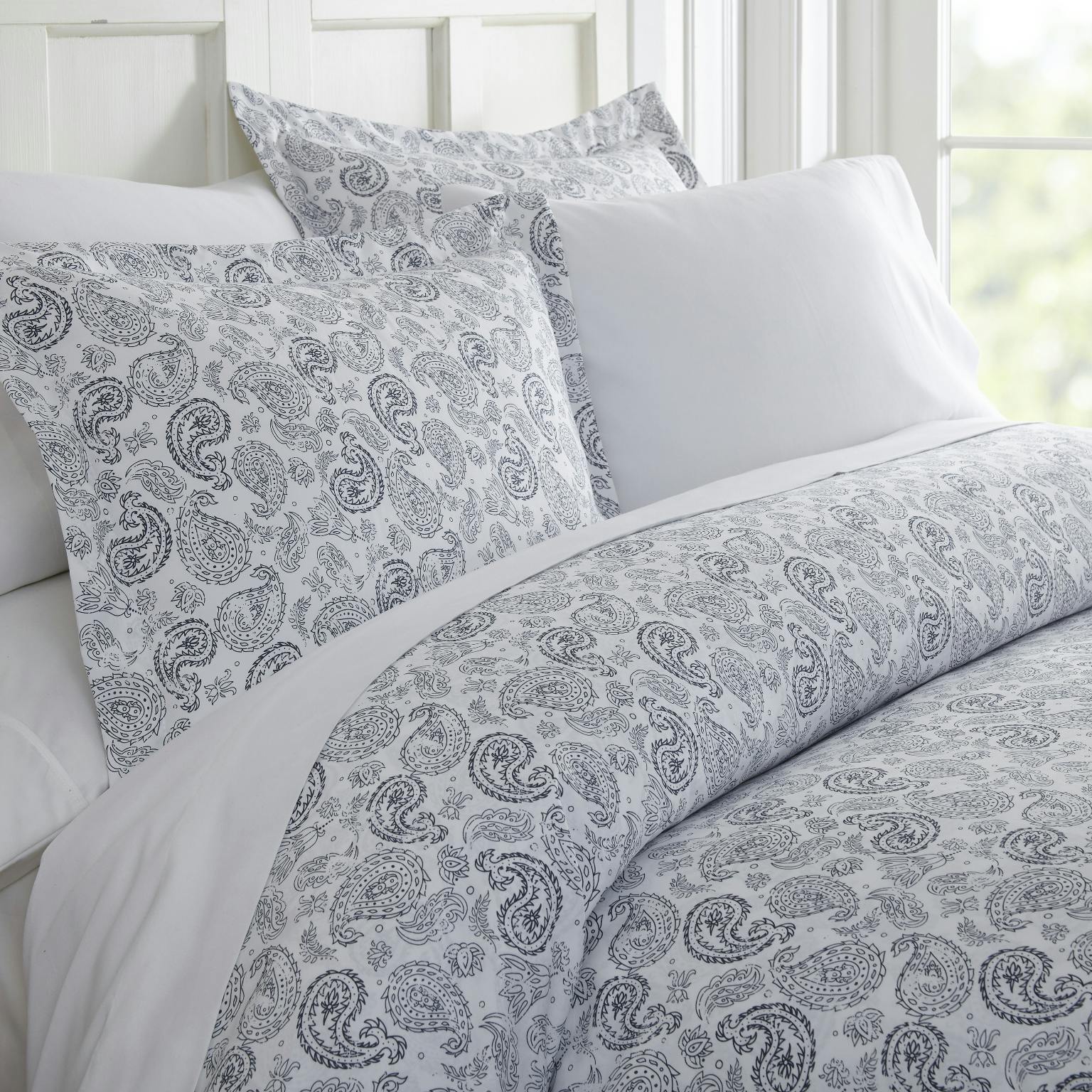 Bulk Duvet Cover Sets Twin, 2 Pc, Grey Paisley Wholesale Bedding