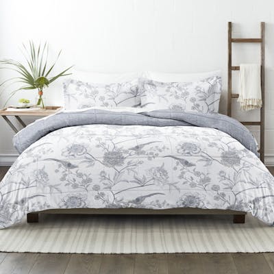 Reversible Comforter Set - Blue Flowers, Queen, 3 Piece