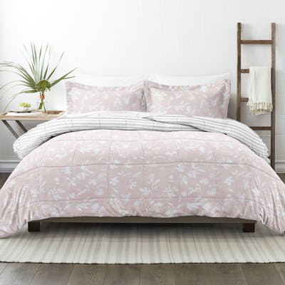 King Reversible Comforter Sets - Pressed Flowers, Pink