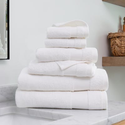 Bath Towel Sets - White, 6 Piece, 100% Cotton, Ultra Soft