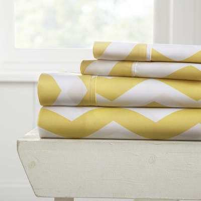 Queen Sheet Sets - Yellow, Arrow Pattern, 4 Piece