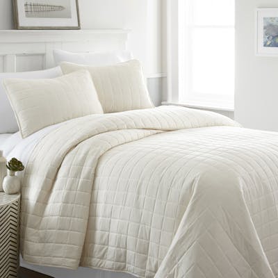 Quilted Coverlet Sets - Ivory, King, 3 Piece