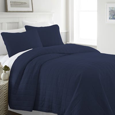 Quilted Coverlet Sets - Navy, King, 3 Piece