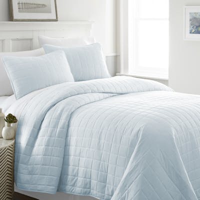 Quilted Coverlet Sets - Pale Blue, Queen, 3 Piece