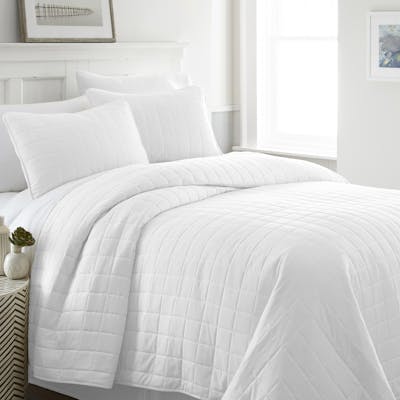 Quilted Coverlet Sets - White, King, 3 Piece