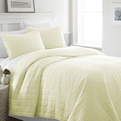 Quilted Coverlet Sets - Yellow, King, 3 Piece