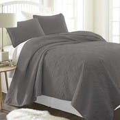 Premium Quilted Coverlet Sets - Gray, King, Damask Pattern, 3 Piece