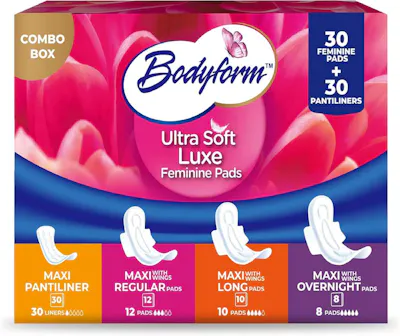 Maxi Pads Combo Box - 30 Pads and 30 Pantiliners