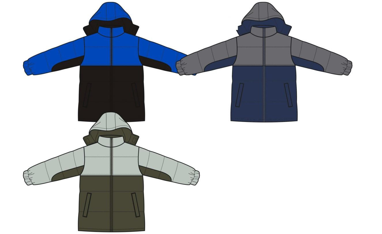 Wholesale Men's Bubble Jackets M2X, Assorted Block Colors, Hood