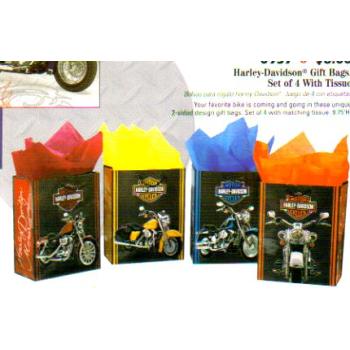 HARLEY DAVIDSON MOTORCYCLES 4 GIFT BAGS WITH COLORED TISSUE PAPER PARTY GIFT BAG 