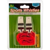 Sports Whistles with Lanyards - Silver, Orange, 2 Pack