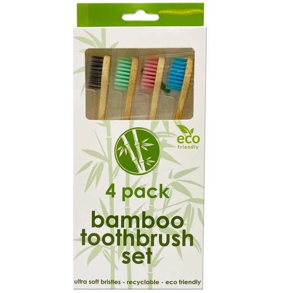 Bamboo Toothbrushes, 4 Pack - Assorted