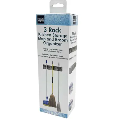 Kitchen Storage Mop and Broom Organizers - 3 Rack