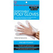 Disposable Poly Gloves - 100 Pack, Clear, One Size