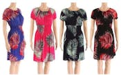 Short Sleeve Palm Print Sun Dresses - Assorted