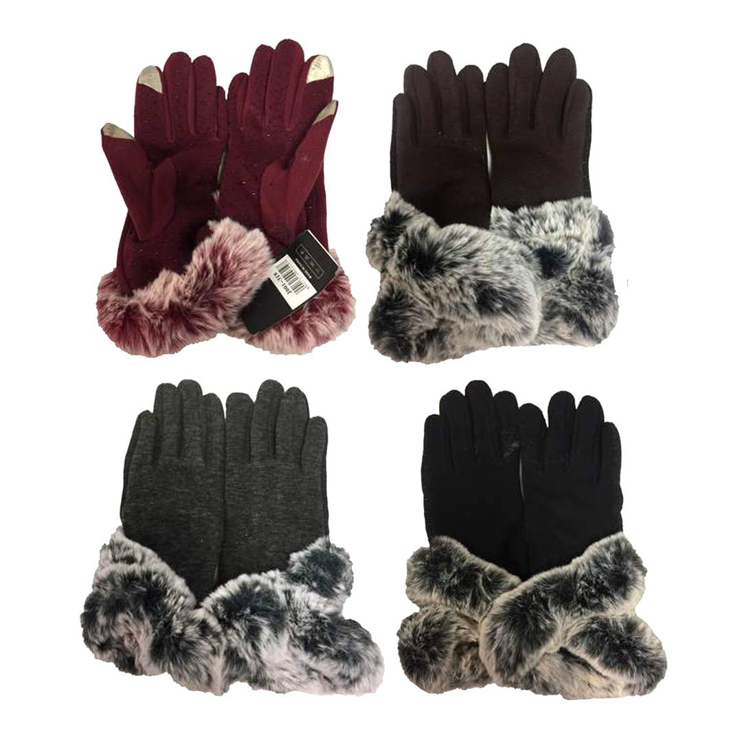 Wholesale Winter Touch Gloves Solid Color Faux Fur Dollardays