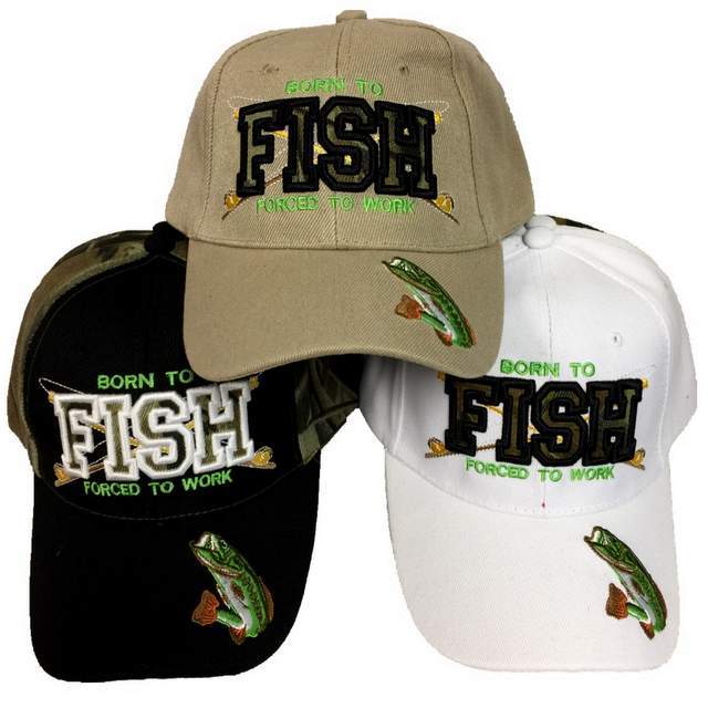 Born to Fish Forced to Work Baseball Hats - Assorted