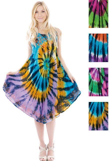 Wholesale Indian Tie Dye Dress with Sequins and Embroidery