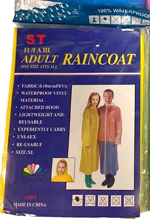 Children's Re-Useable PEVA Waterproof Raincoat with Hood yellow & Blue color 