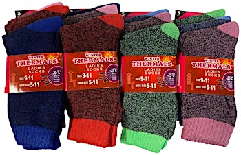Wholesale Ladies' Thermal Socks - Assorted Colors, 9-11