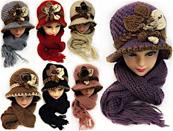 Knitted Lady S Winter Hat And Scarf Set Assorted