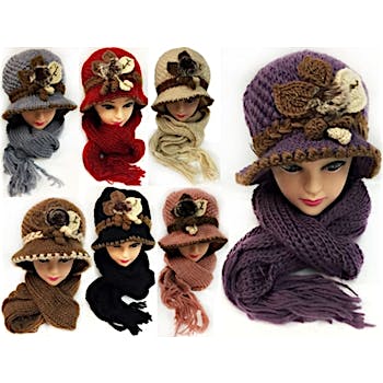 Knitted Lady S Winter Hat And Scarf Set Assorted Knitted Lady S Winter Hat And Scarf Set Assorted