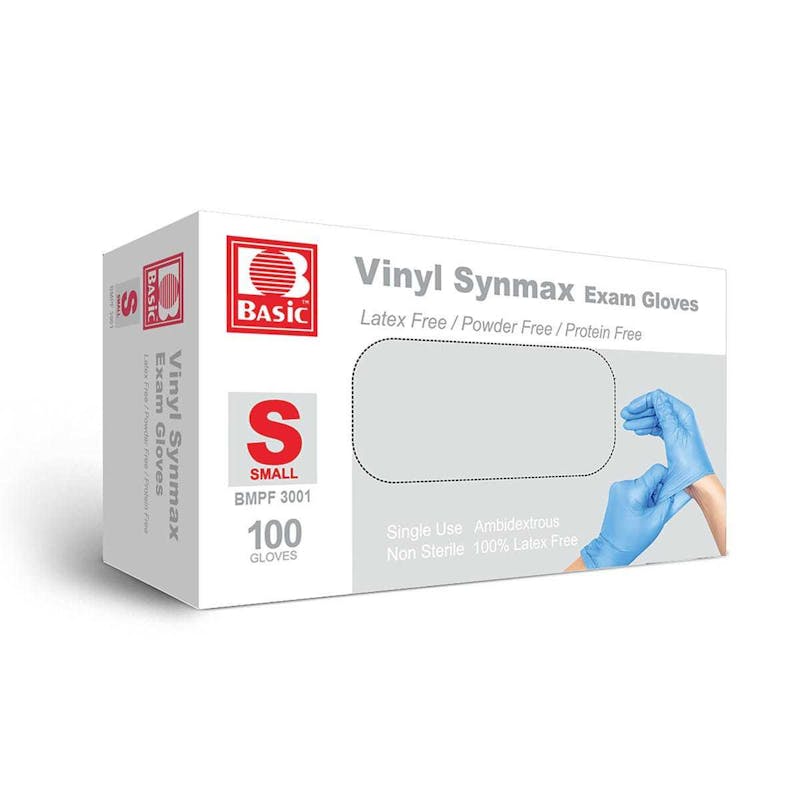 Synmax Vinyl Latex-Free Disposable Blue Gloves  Small