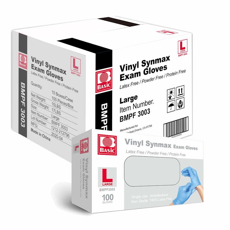 Synmax Vinyl Latex-Free Disposable Blue Gloves  Large
