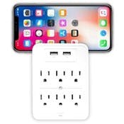 Surge Protection Extender USB Wall Charger - 6-Outlet, 2 USB Ports