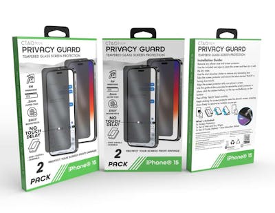 Iphone 15 Glass Privacy Screen Protector, 2pk