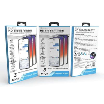 Iphone 15 Pro Glass Transparent Screen Protector, 3pk