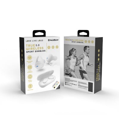 Sweat Resistant Sport Earbuds - White, Microphone