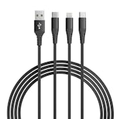 3-in-1 MiFi Lightning & 2x USB-C Cables - 6', Black