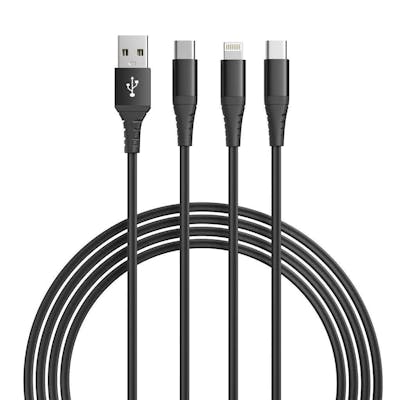 3-in-1 MiFi Lightning &amp; 2x USB-C Cables - 6', Black
