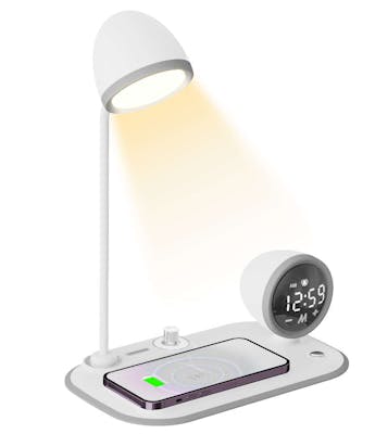 Wireless Charging Stands with Light &amp; Bedside Clock, White