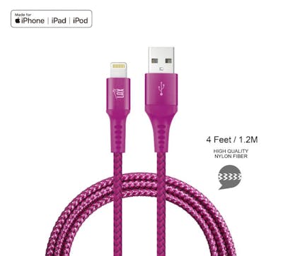 Apple MFi Certified Lightning USB Cables - Magenta, 4'