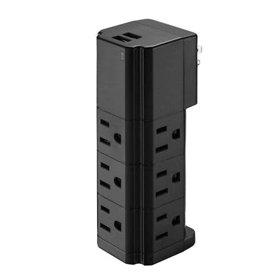 Multi-Charging Tower - 9 Outlets, 2 USB Ports, Black