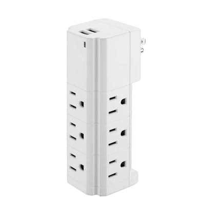 Tower Surge Protectors - 9 Outlets, 2 USB Ports, White