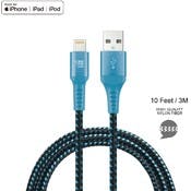 Lightning USB Cable - Aqua, Apple MFi Certified, 10'