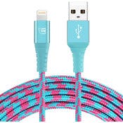 Apple MFI Certified USB to Lightning Cables - Electric Blue/Magenta, 10'