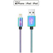 Apple MFi Certified Lightning to Mesh USB Cables - 4', Iridescent Chrome