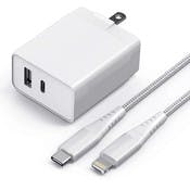 USB-PD Fast Wall Chargers with 6' USB-C to Lightning Cable - White, 20W