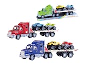 Friction Semi Truck Carriers with Vehicles, Three Assorted - 16.15"