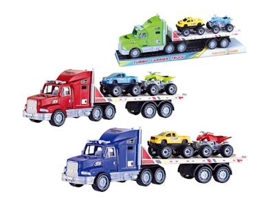 Friction Semi Truck Carriers with Vehicles, Three Assorted - 16.15"