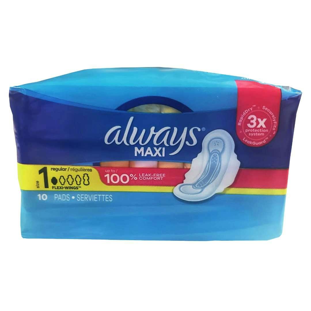 Always Maxi Pads - Regular, with Flexi-Wings, 10 Pack