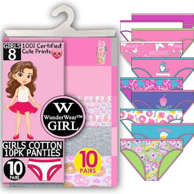 Girls' Cotton Panties - Assorted Prints and Color, 10 Pack, Size 4-14