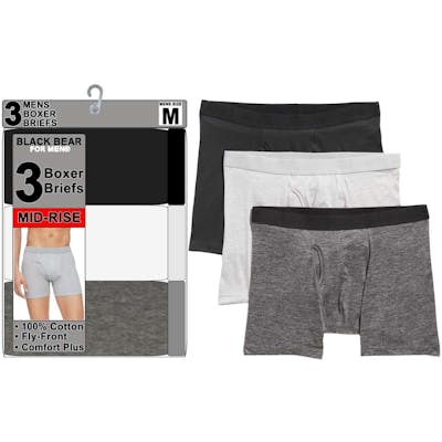 Men's 100% Cotton Mid-Rise Boxer Briefs, 3pk