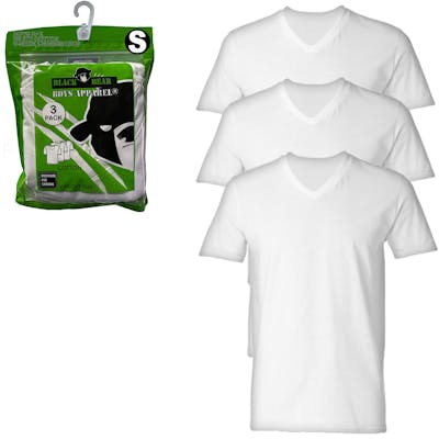 Boys' Cotton Undershirts - White, Small, V-Neck, 3 Pack